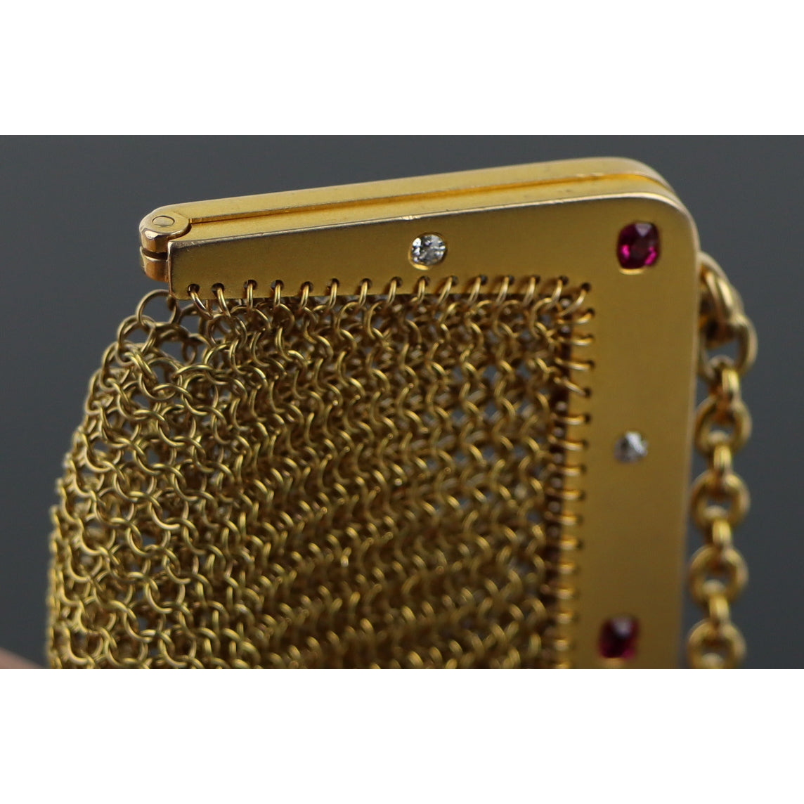Victorian Diamond & Ruby Gold Mesh Purse