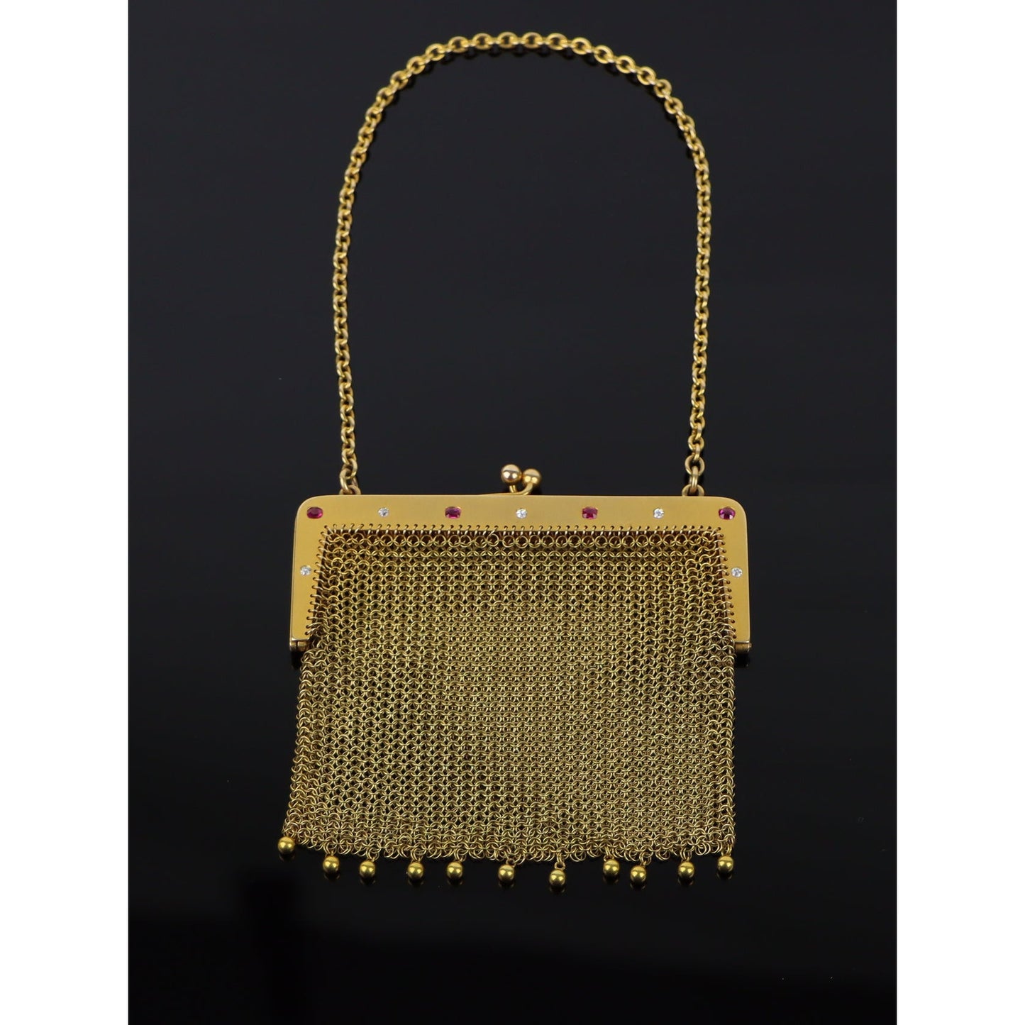Victorian Diamond & Ruby Gold Mesh Purse