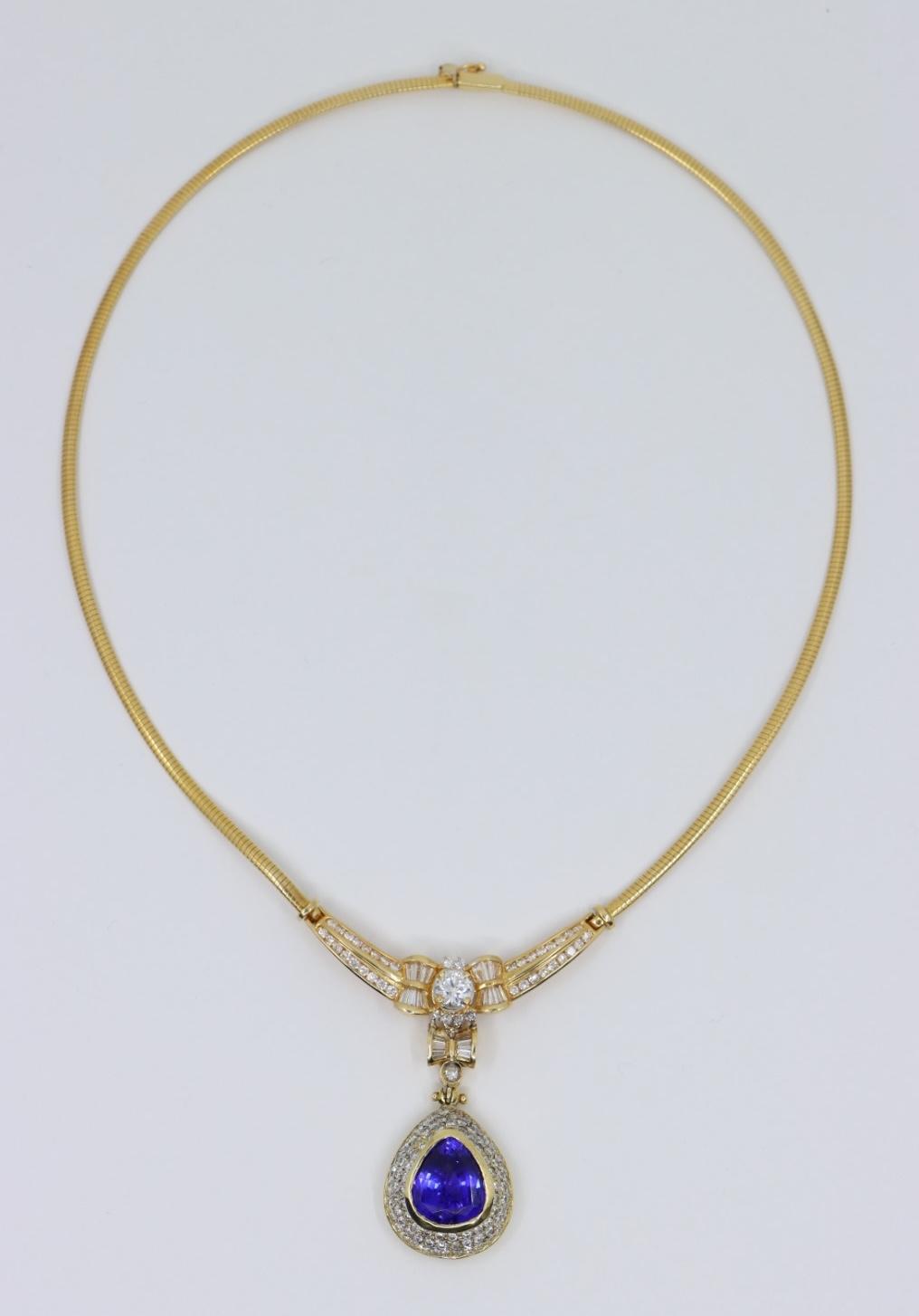 Vintage 18K Gold Diamond Tanzanite Necklace