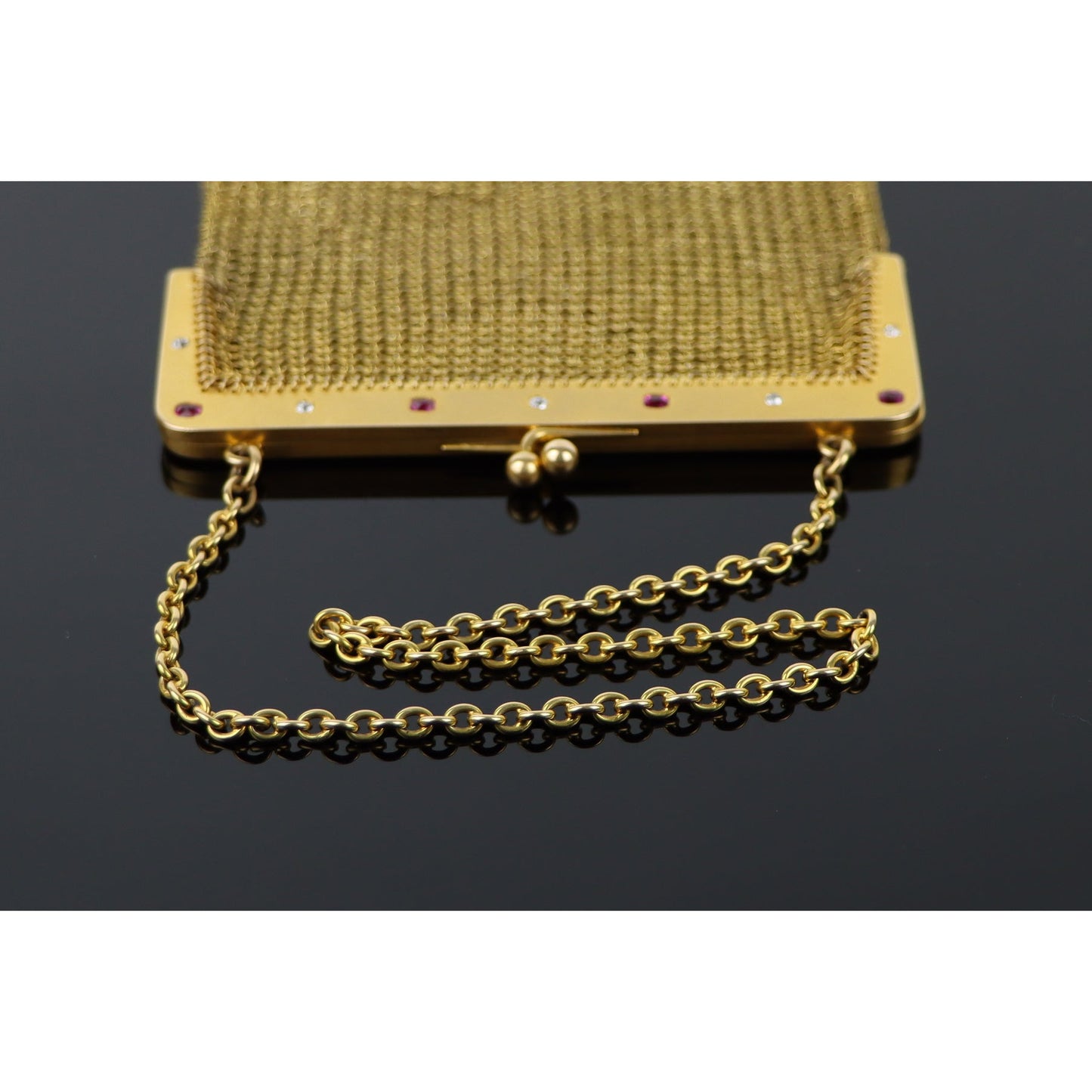 Victorian Diamond & Ruby Gold Mesh Purse