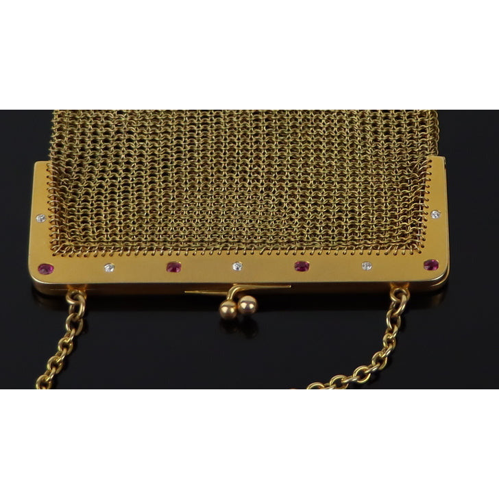 Victorian Diamond & Ruby Gold Mesh Purse
