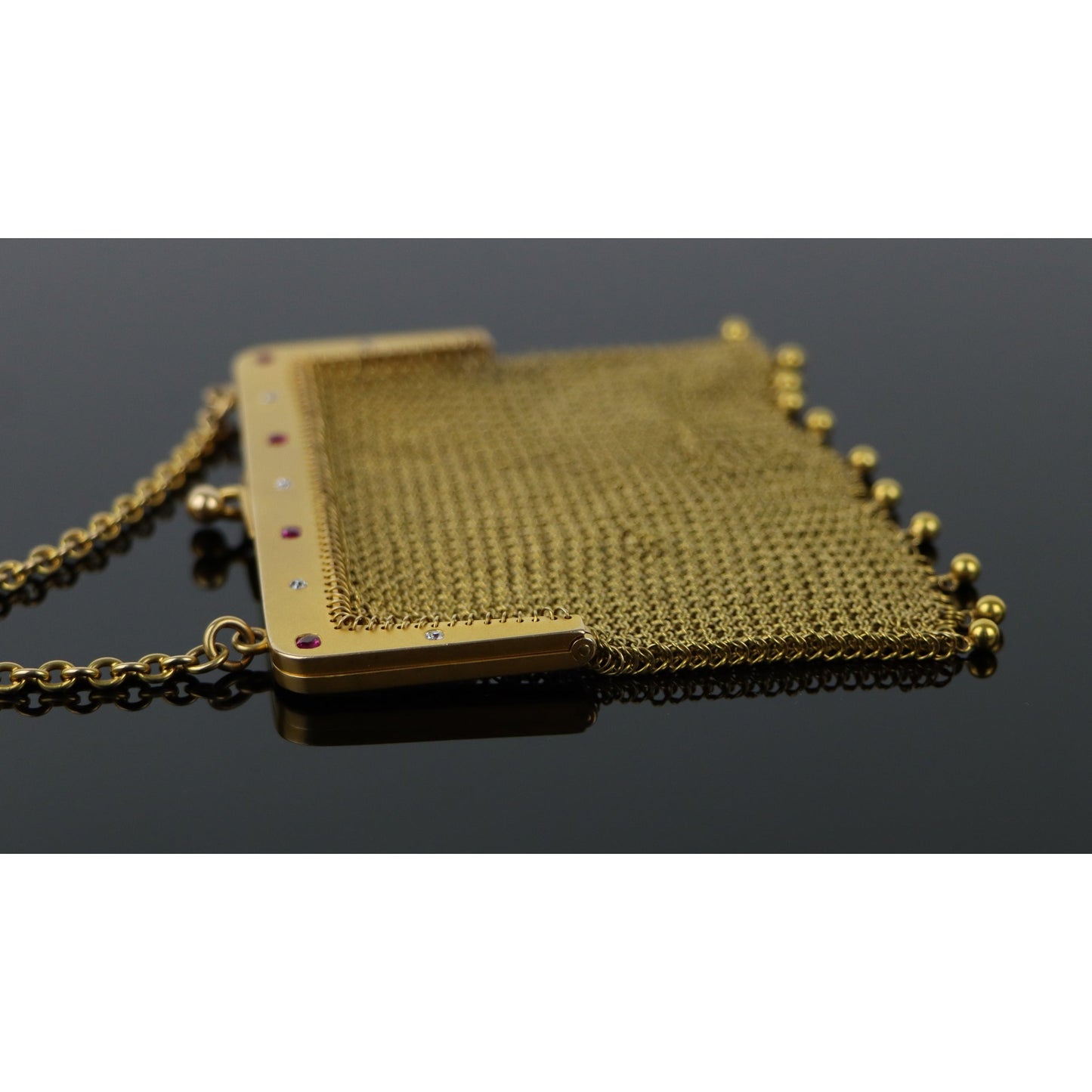 Victorian Diamond & Ruby Gold Mesh Purse