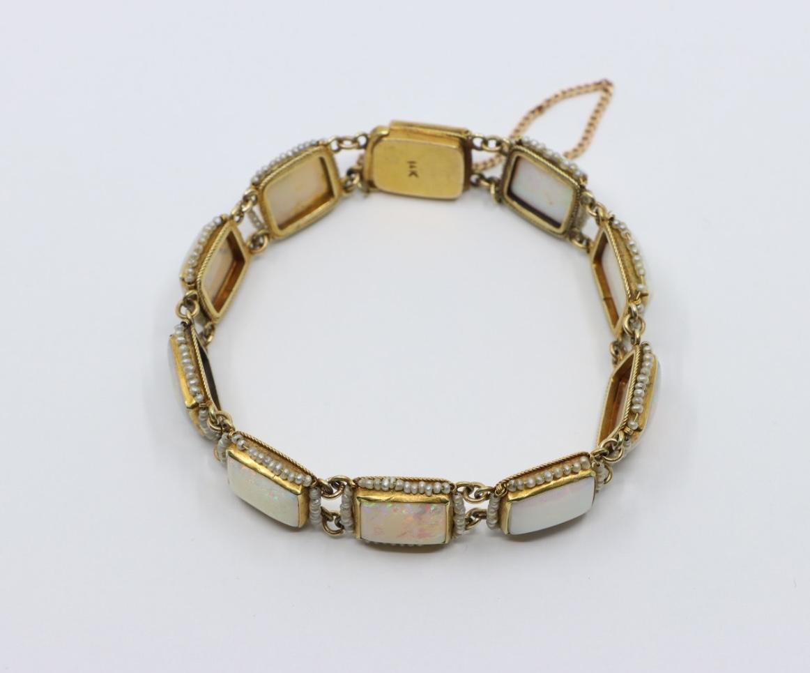 14K Gold Seed Pearl Opal Bracelet