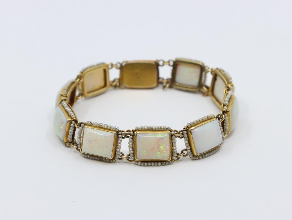 14K Gold Seed Pearl Opal Bracelet