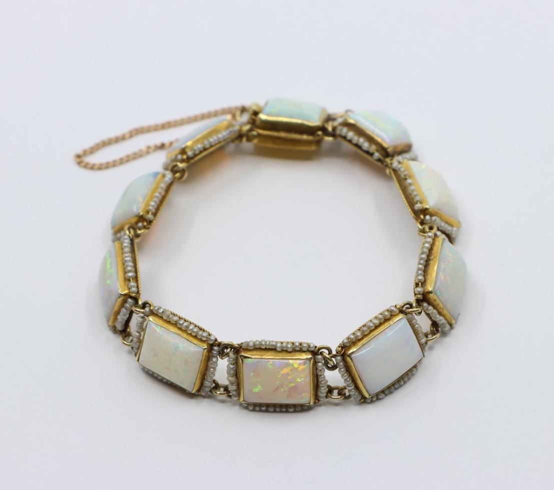 14K Gold Seed Pearl Opal Bracelet