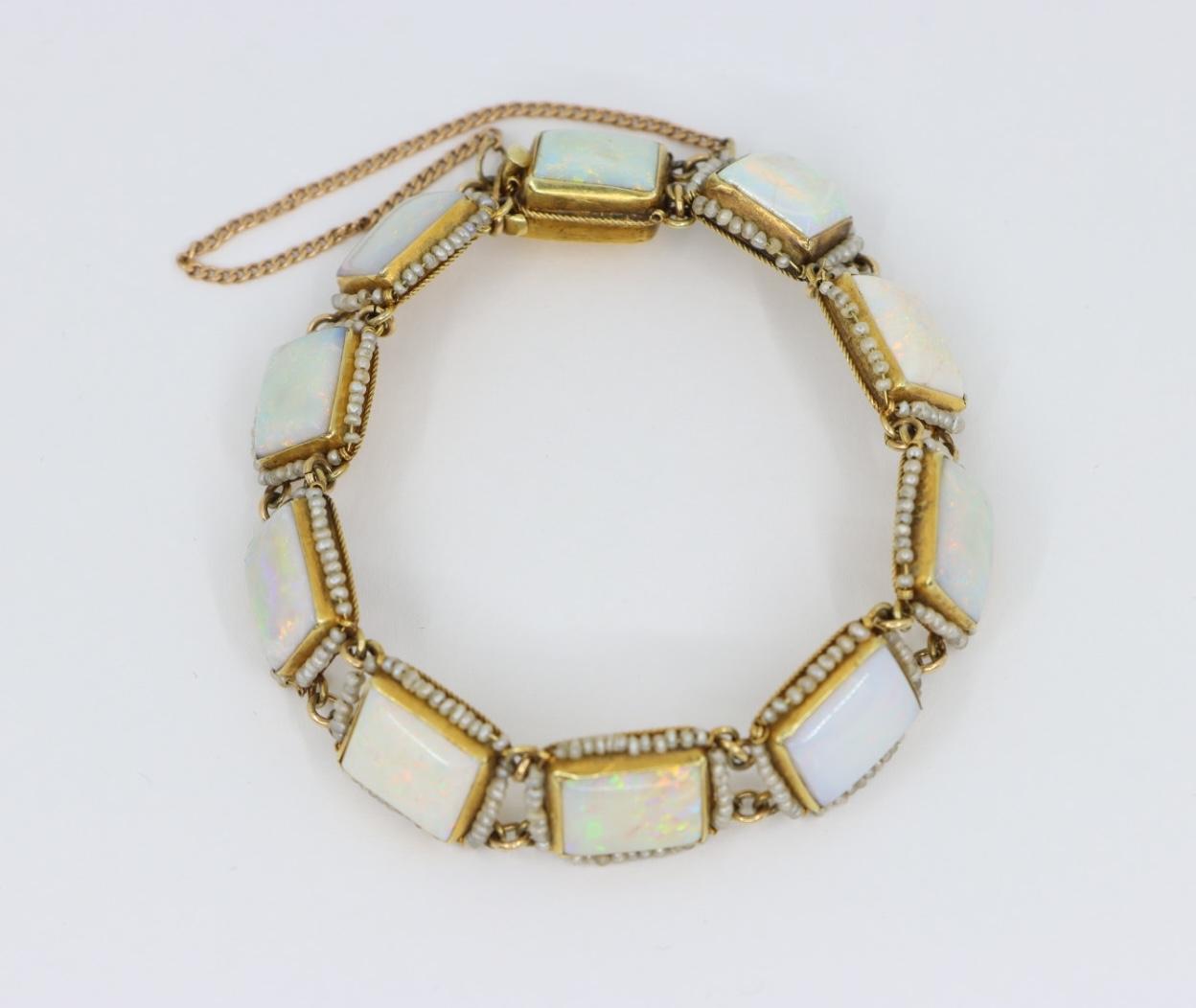 14K Gold Seed Pearl Opal Bracelet