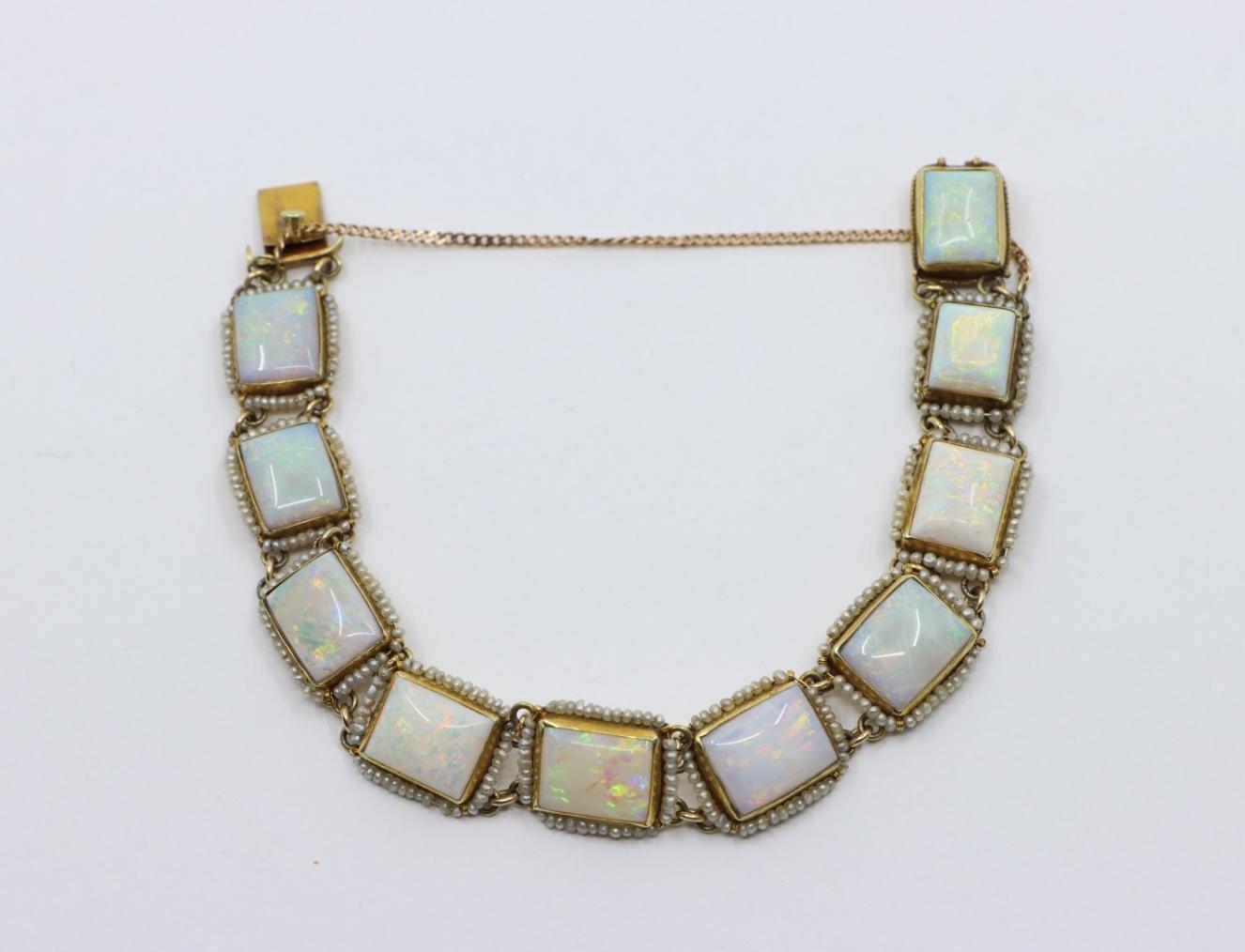 14K Gold Seed Pearl Opal Bracelet