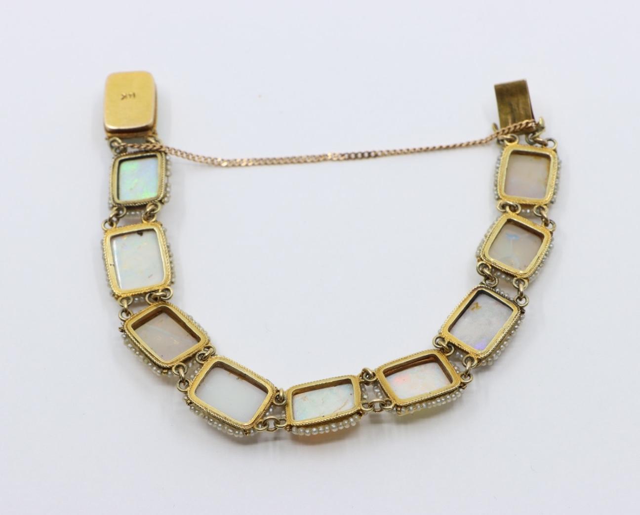 14K Gold Seed Pearl Opal Bracelet