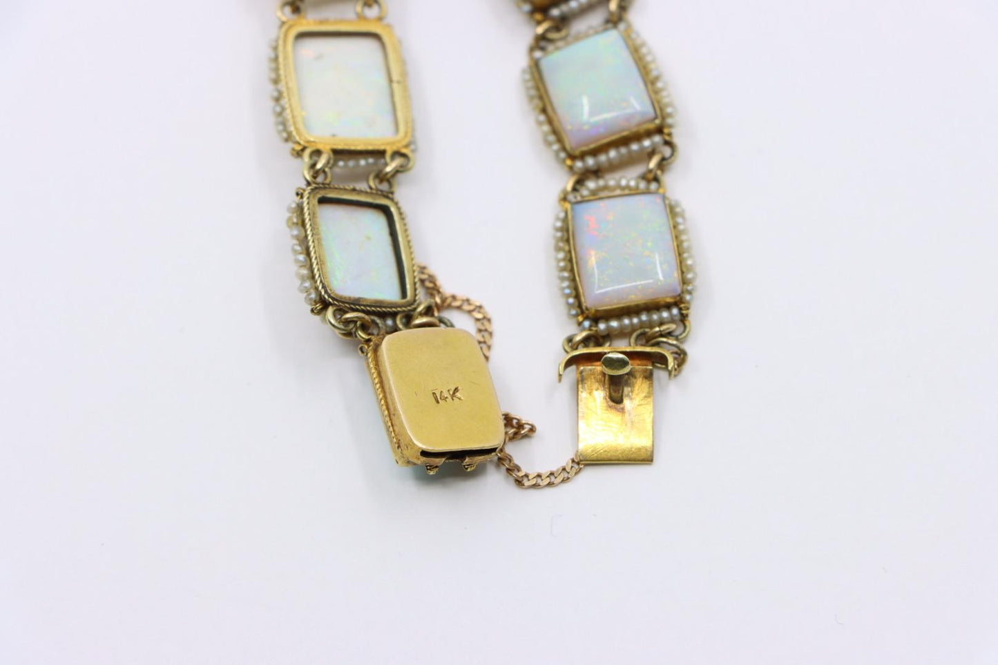 14K Gold Seed Pearl Opal Bracelet