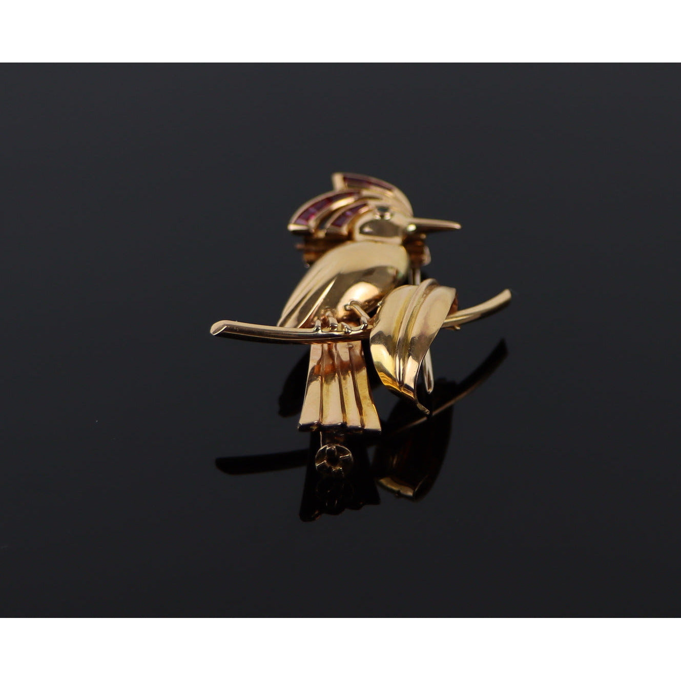 Retro 14k Gold Ruby Bird Brooch Pin