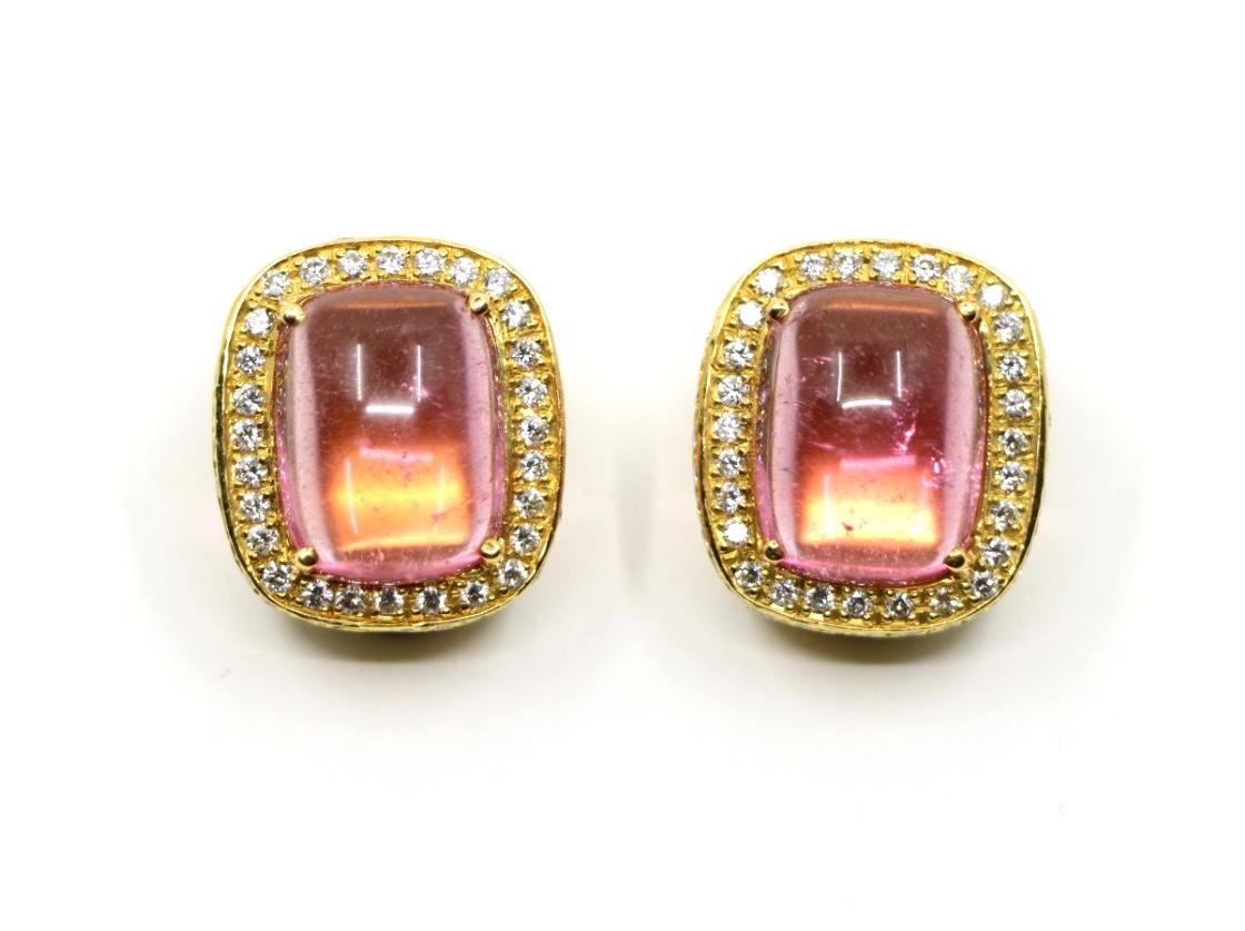 ANF 18K Gold Pink Tourmaline Diamonds Earring