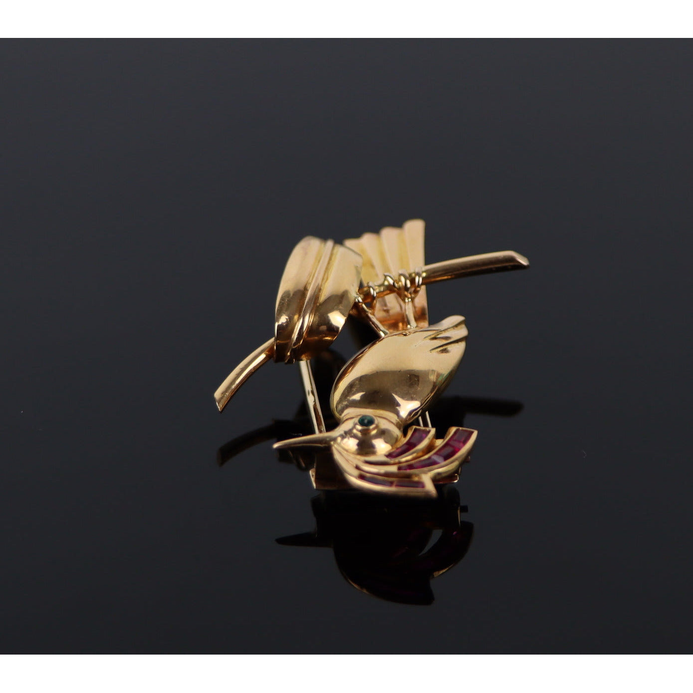 Retro 14k Gold Ruby Bird Brooch Pin