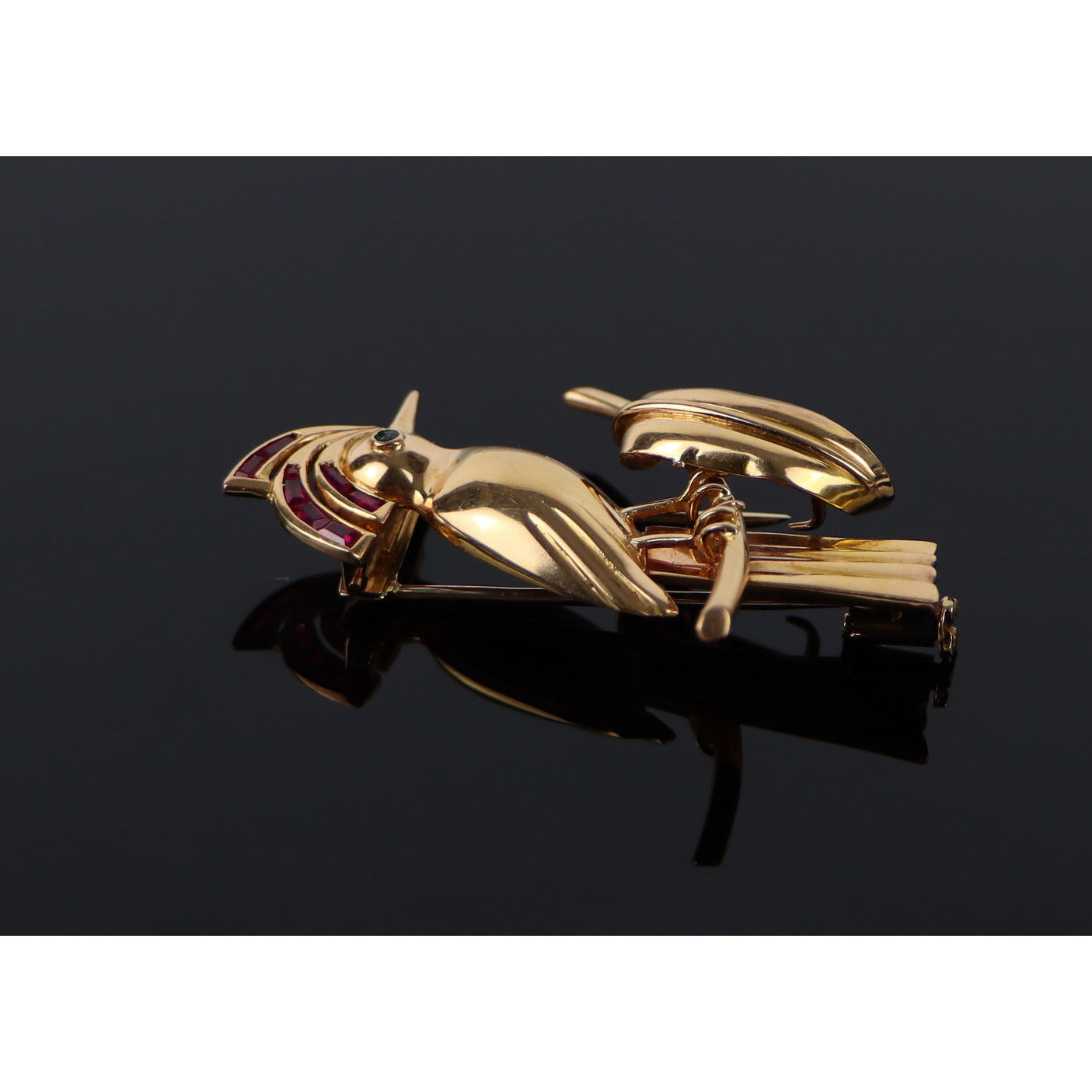 Retro 14k Gold Ruby Bird Brooch Pin