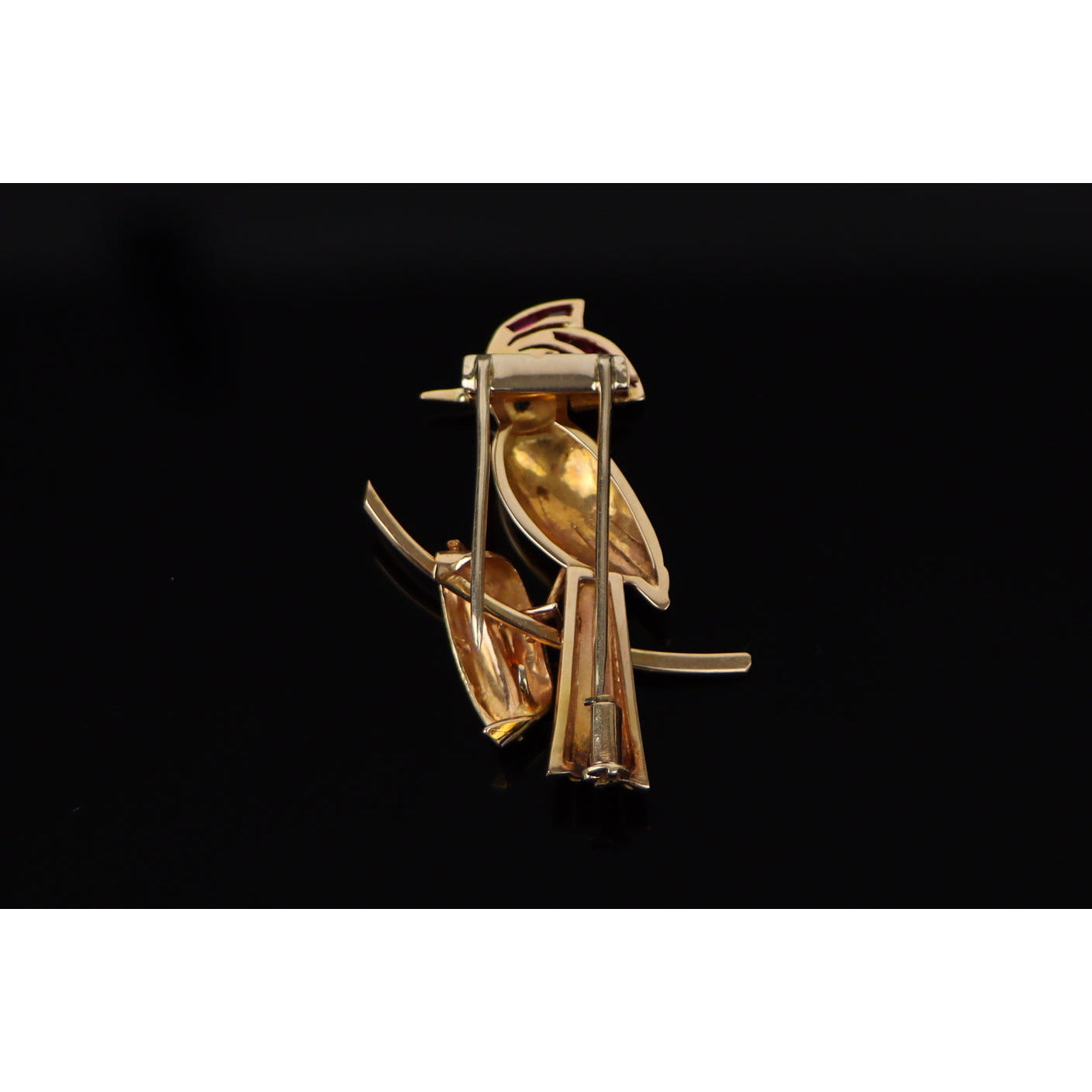 Retro 14k Gold Ruby Bird Brooch Pin