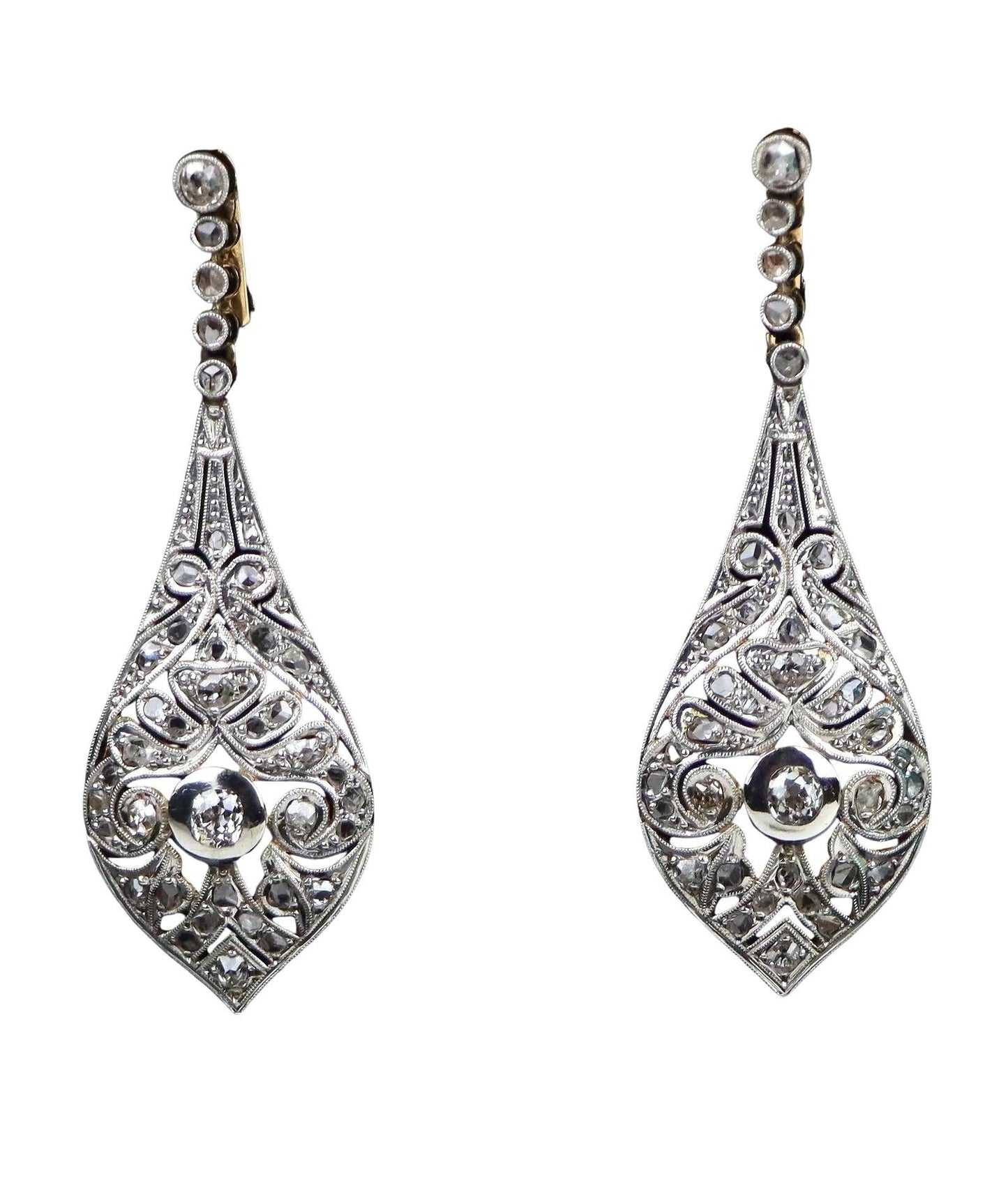 Vintage Pair of Platinum & 18K Gold Diamond Earrings