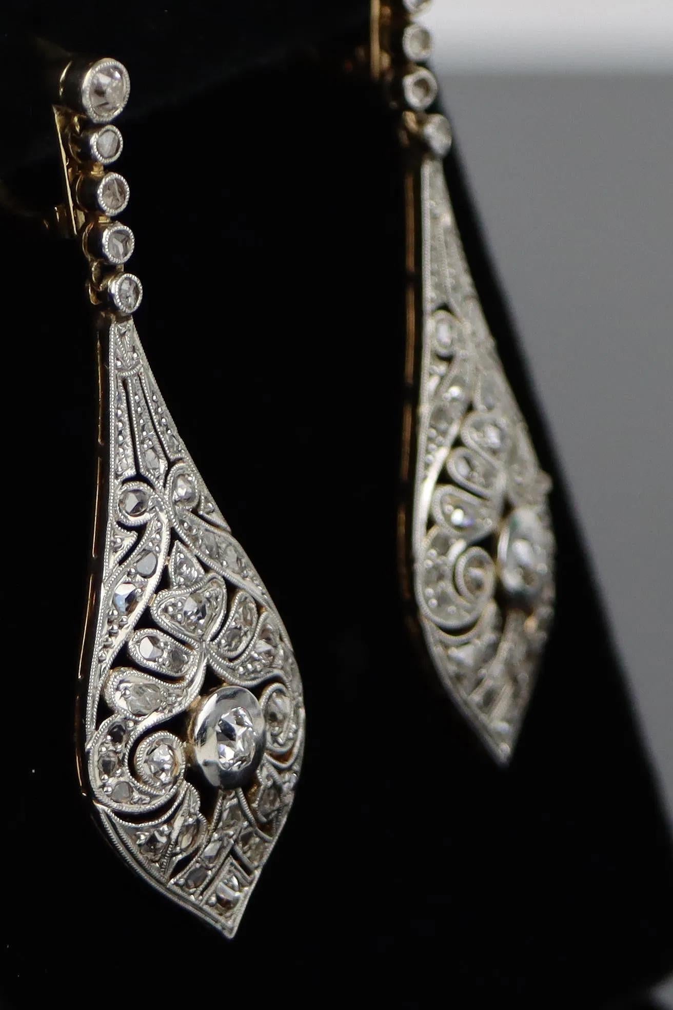 Vintage Pair of Platinum & 18K Gold Diamond Earrings