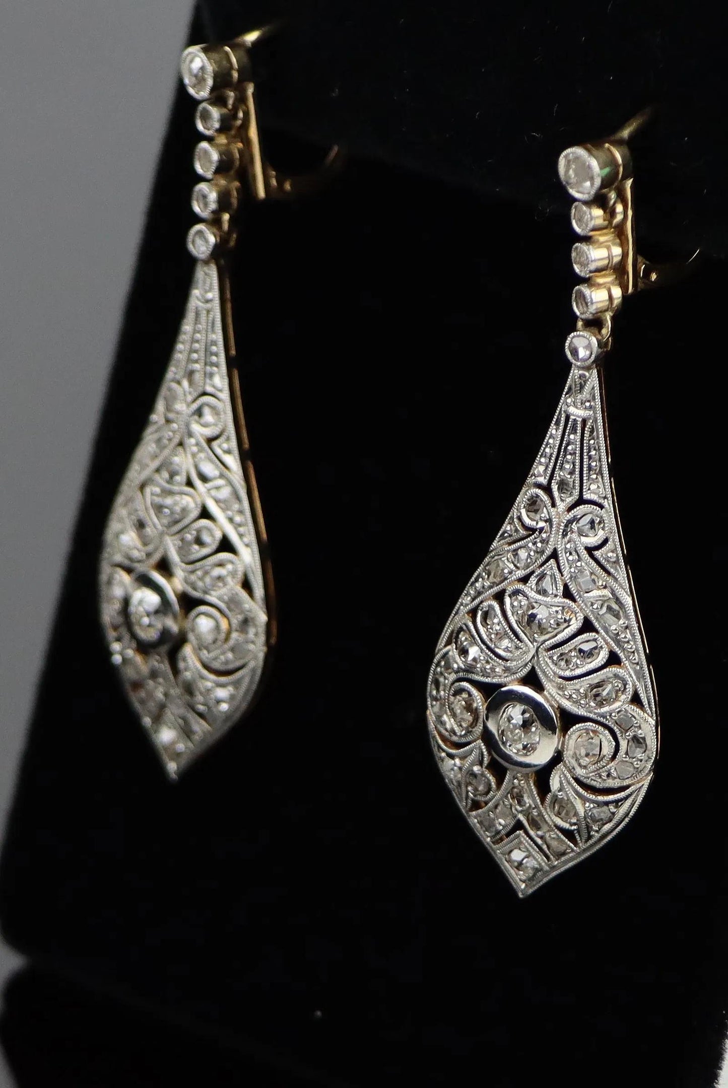 Vintage Pair of Platinum & 18K Gold Diamond Earrings