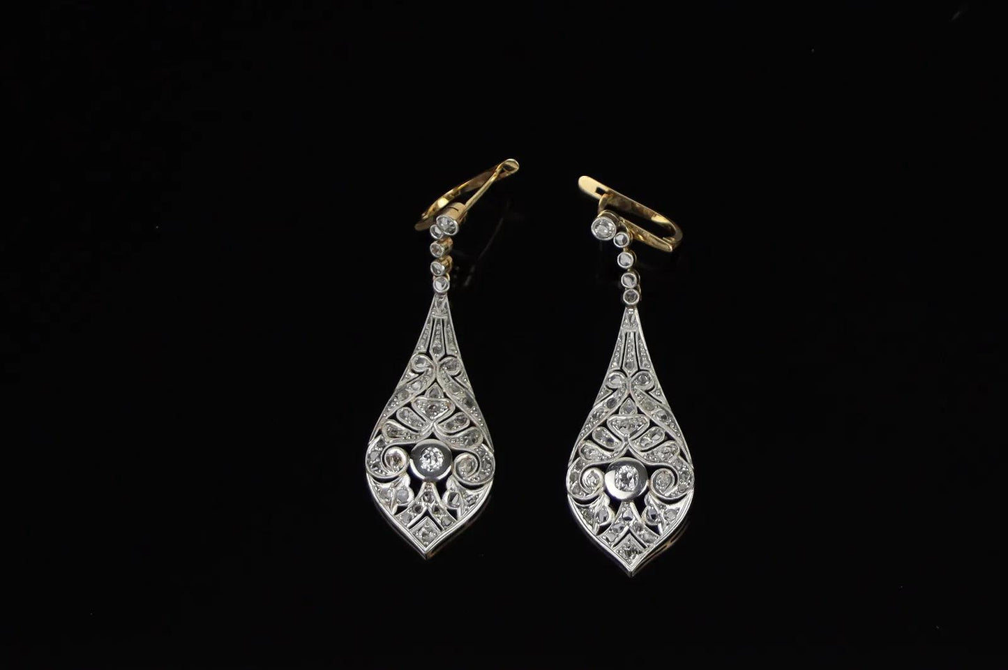 Vintage Pair of Platinum & 18K Gold Diamond Earrings