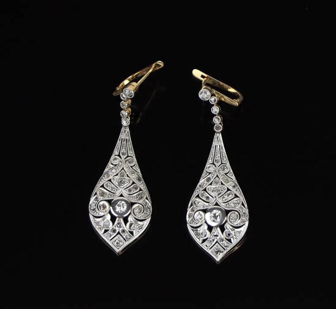 Vintage Pair of Platinum & 18K Gold Diamond Earrings