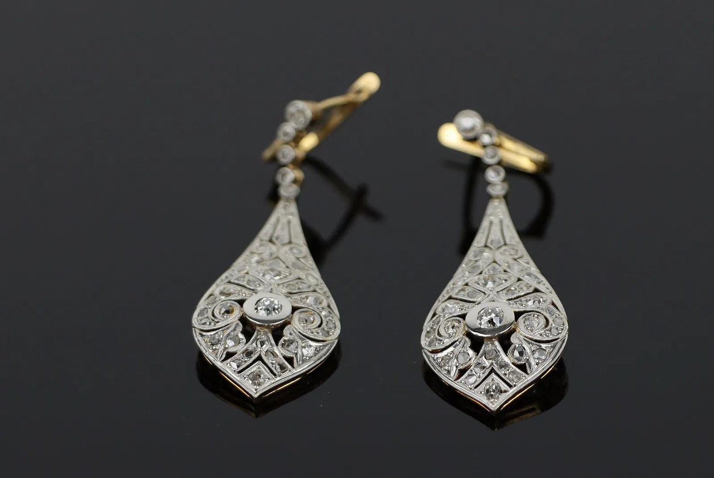 Vintage Pair of Platinum & 18K Gold Diamond Earrings