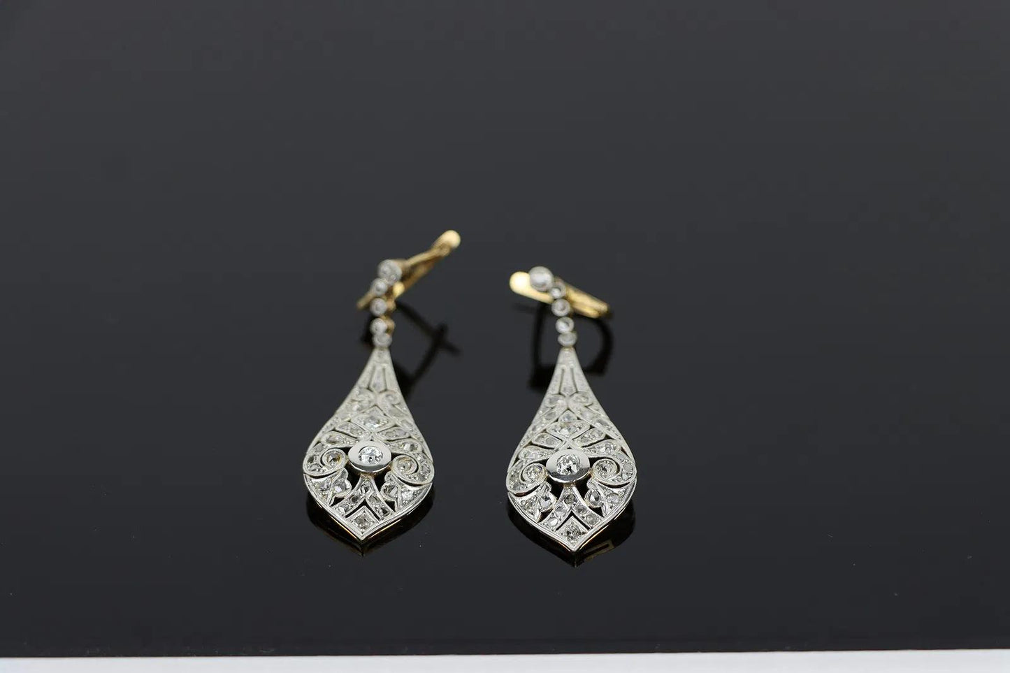 Vintage Pair of Platinum & 18K Gold Diamond Earrings