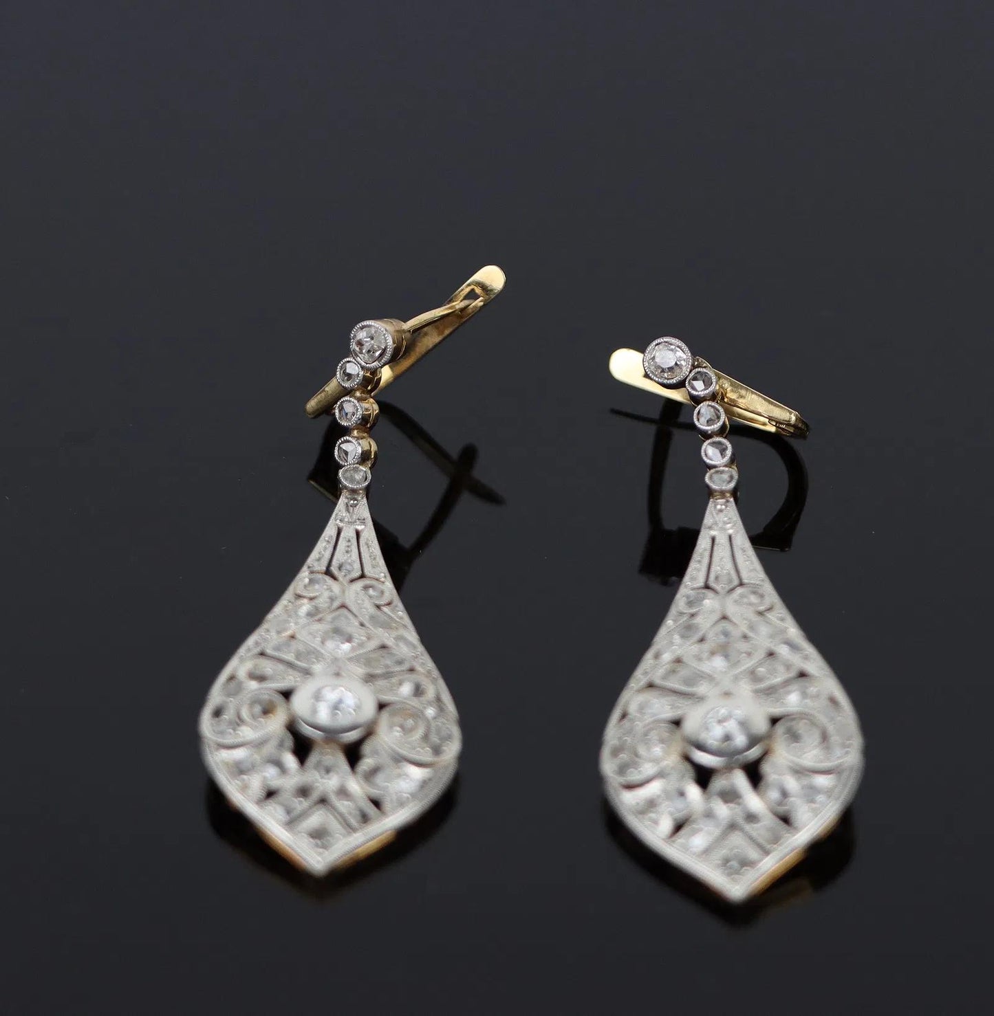 Vintage Pair of Platinum & 18K Gold Diamond Earrings