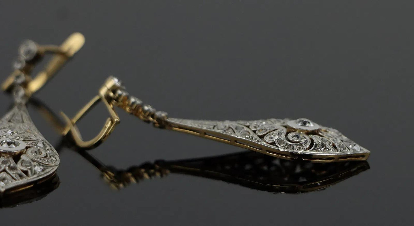Vintage Pair of Platinum & 18K Gold Diamond Earrings
