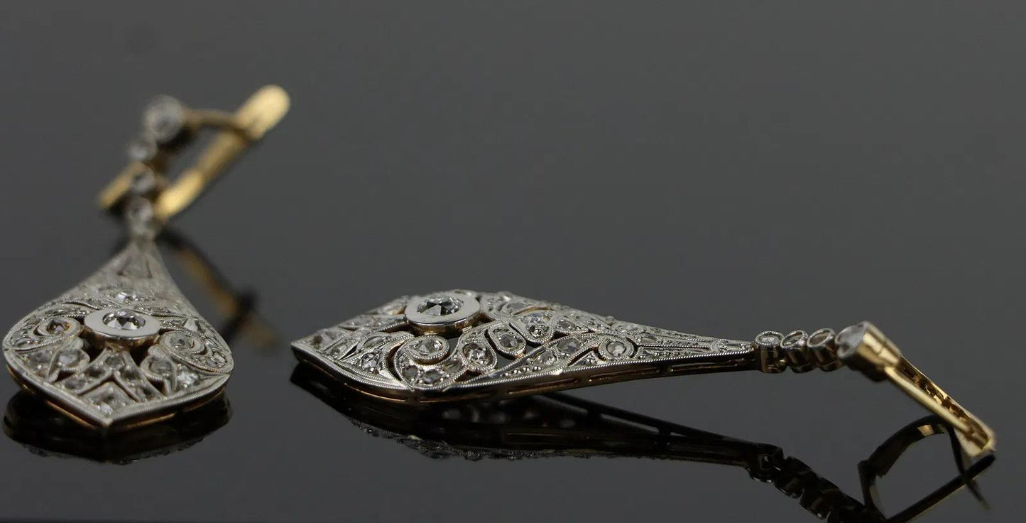 Vintage Pair of Platinum & 18K Gold Diamond Earrings