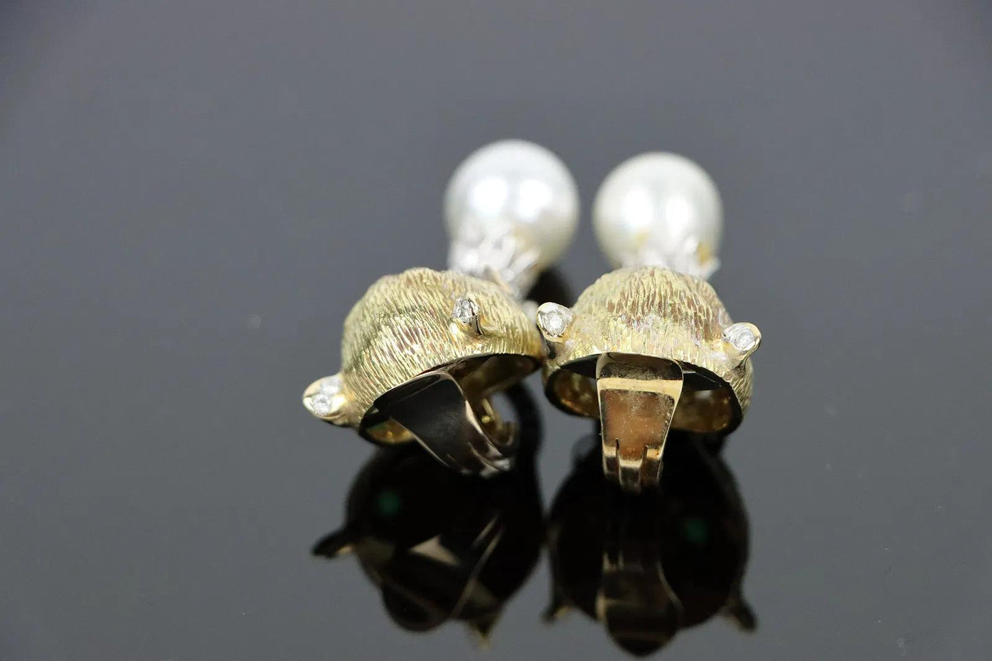 Vintage 14k Gold Gem Mounted Puma Form Earrings