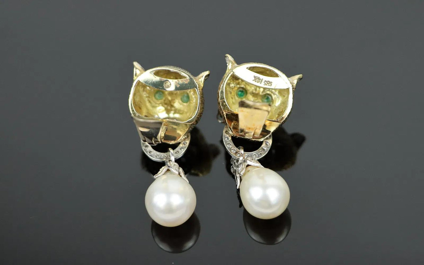 Vintage 14k Gold Gem Mounted Puma Form Earrings