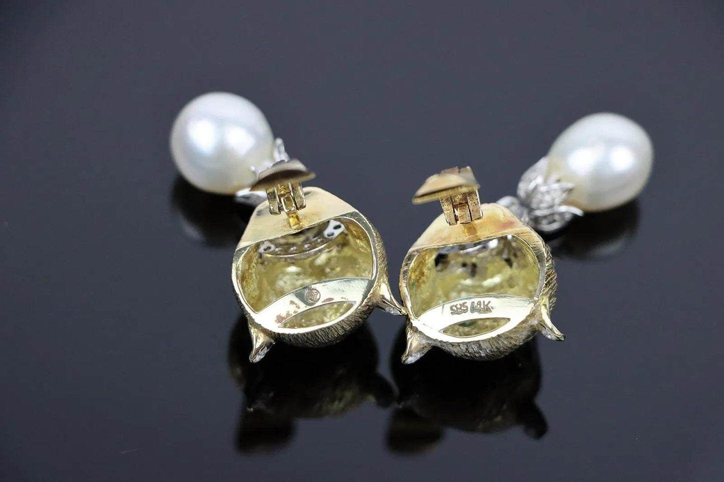 Vintage 14k Gold Gem Mounted Puma Form Earrings