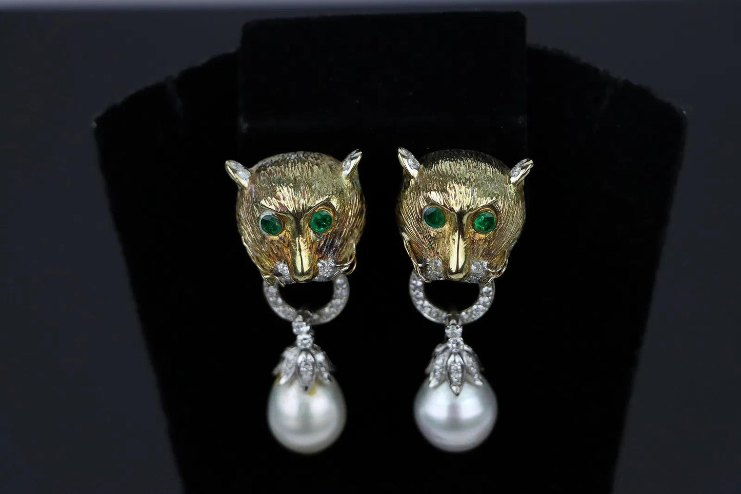 Vintage 14k Gold Gem Mounted Puma Form Earrings