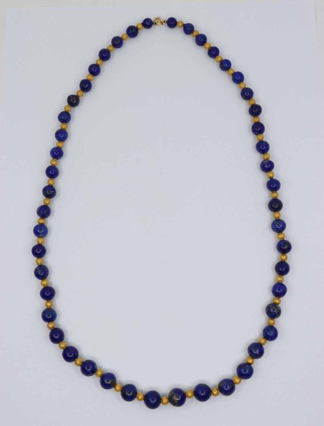 Vintage 14K Gold Lapis Beads Necklace