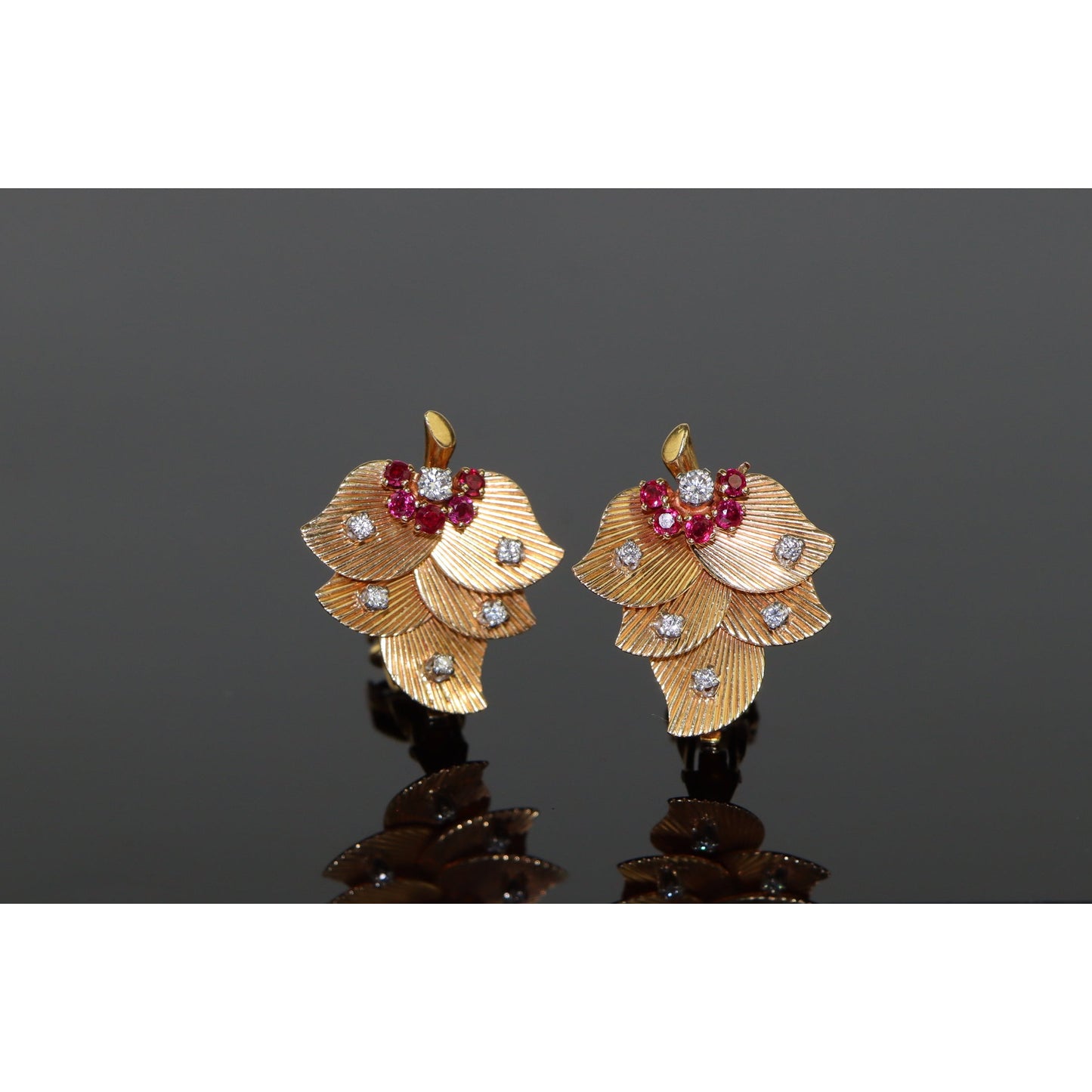 Retro George Schuler Tiffany & Co. Ruby & Diamond Earrings Brooch Set