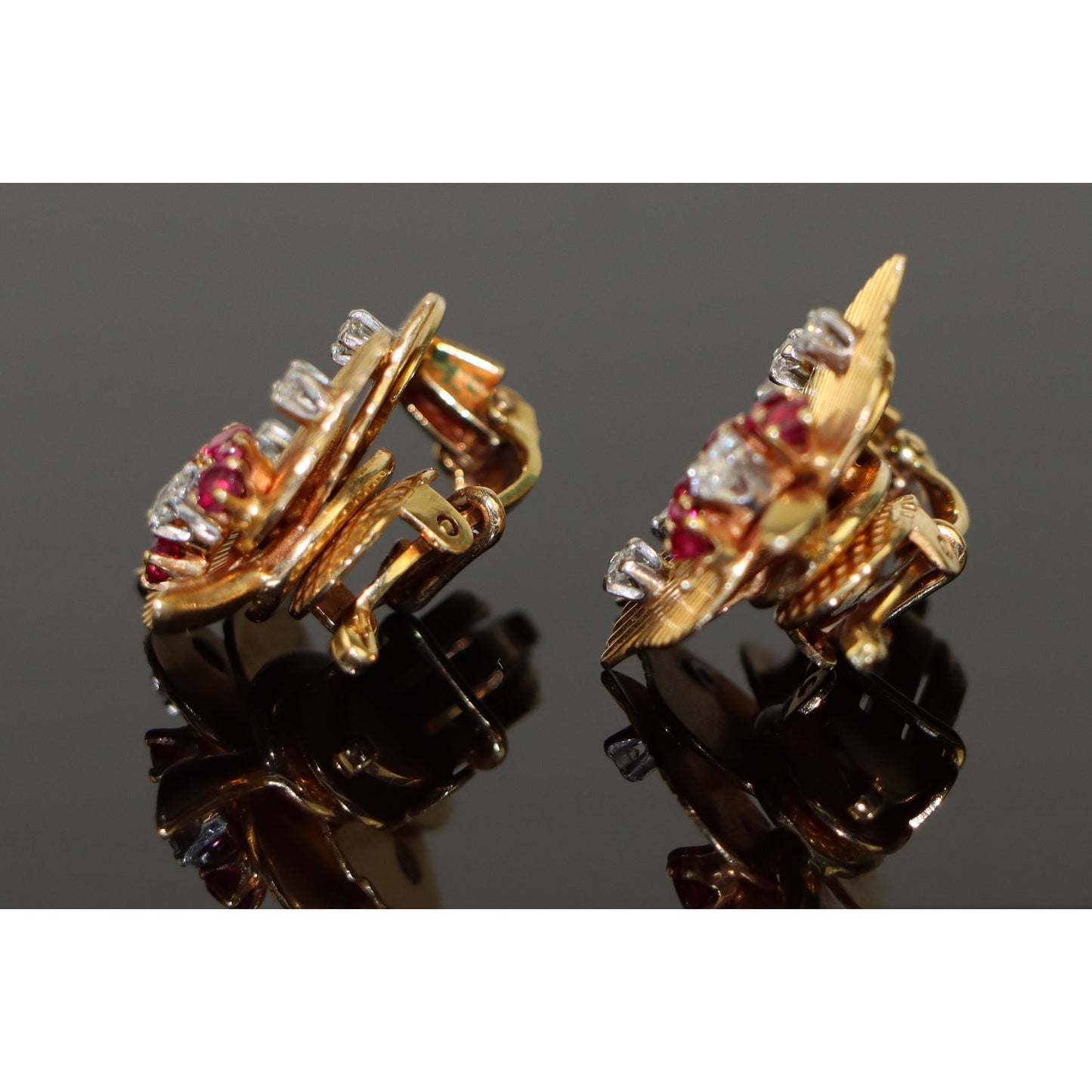 Retro George Schuler Tiffany & Co. Ruby & Diamond Earrings Brooch Set