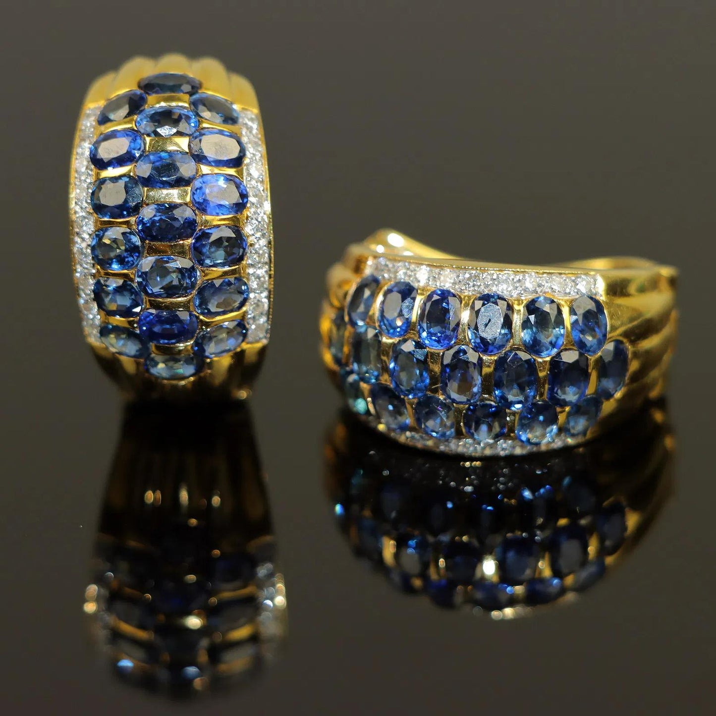 Vintage 18K Gold Diamond and Sapphire Huggie Earrings