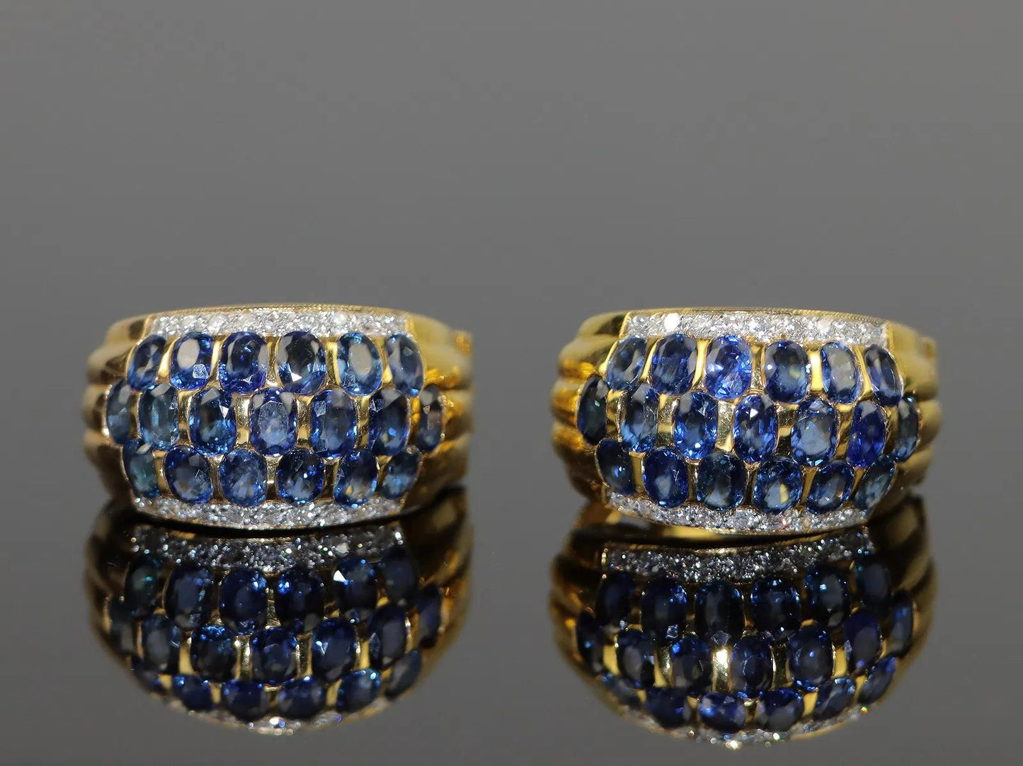 Vintage 18K Gold Diamond and Sapphire Huggie Earrings