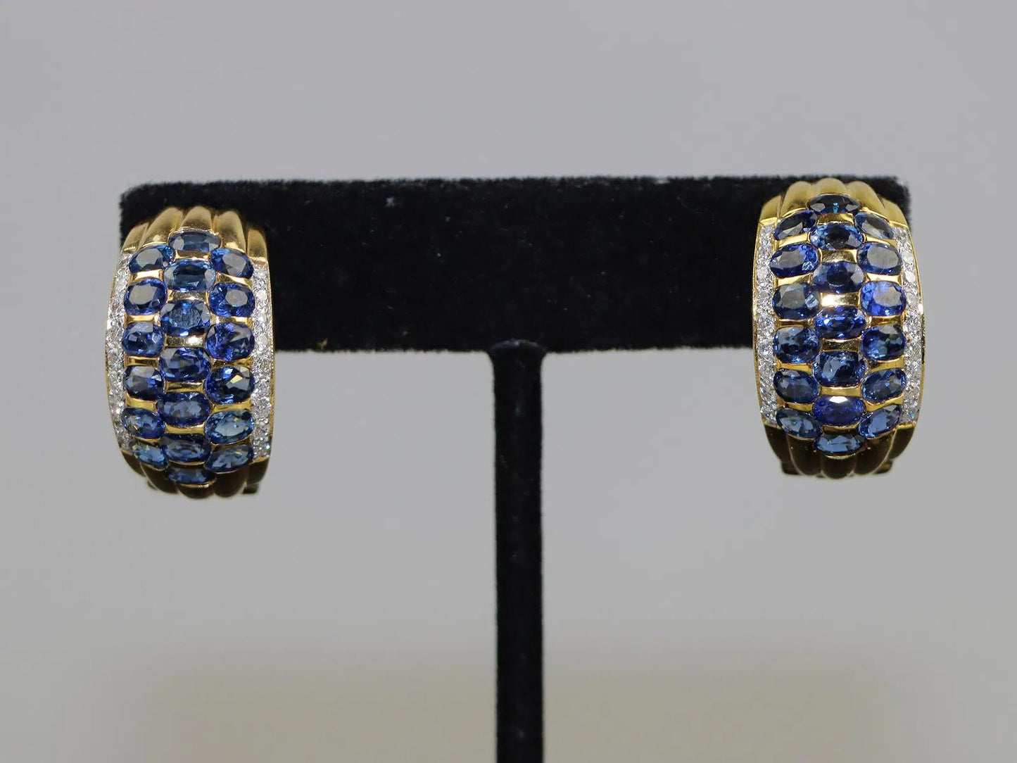 Vintage 18K Gold Diamond and Sapphire Huggie Earrings