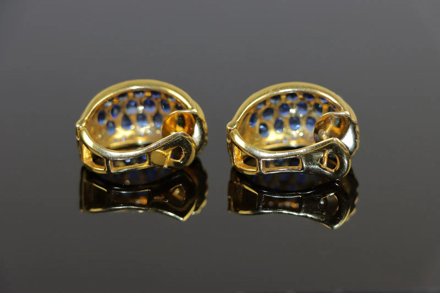 Vintage 18K Gold Diamond and Sapphire Huggie Earrings