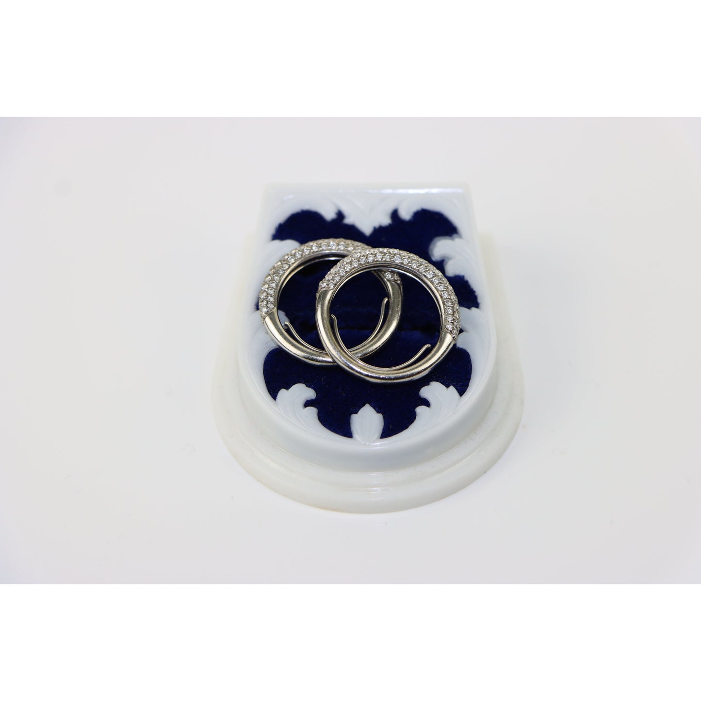 A Pair of 18k Gold Pave Set Diamond Rings Stamped U.J.D.C