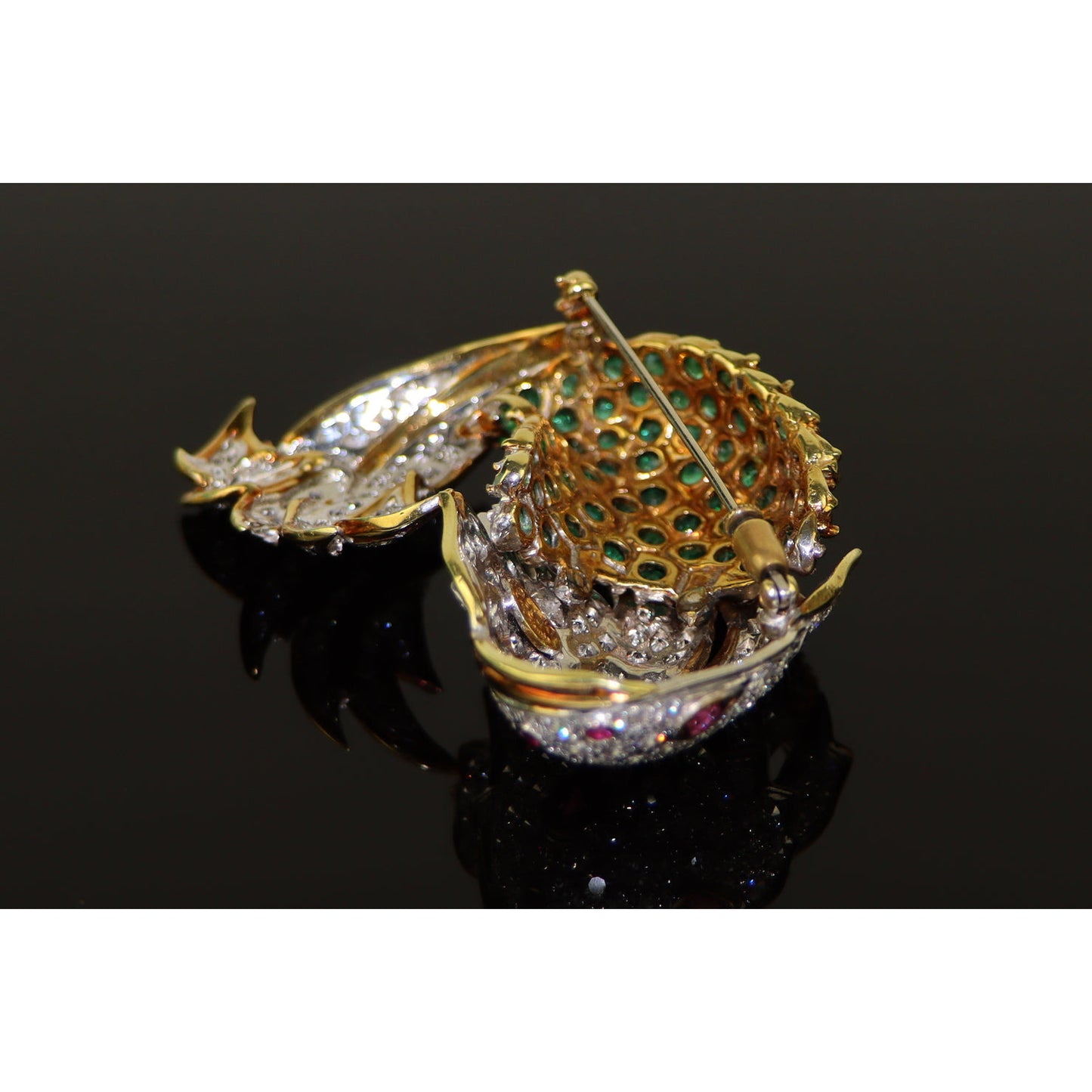 La Triomphe 18K Gold Diamond Emerald Ruby Fish Brooch Pin