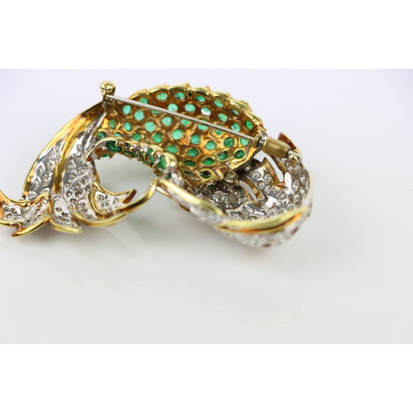 La Triomphe 18K Gold Diamond Emerald Ruby Fish Brooch Pin