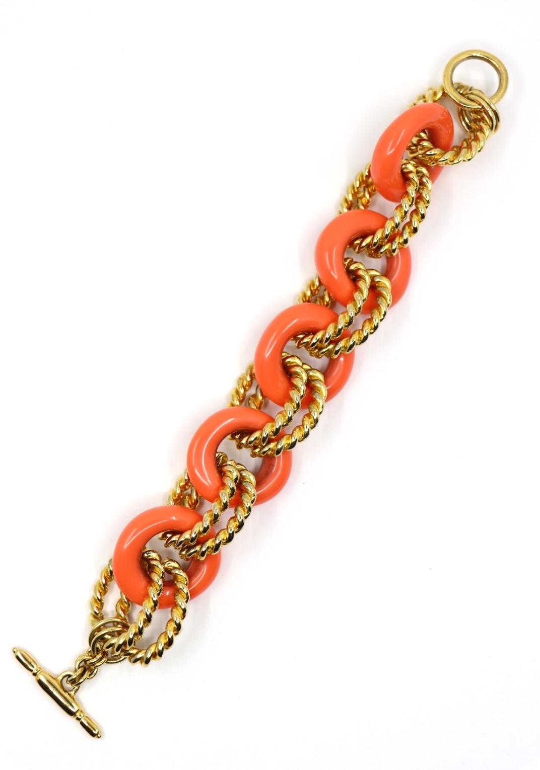 Vintage KJL Gold Tone Coral-Like Chain Bracelet
