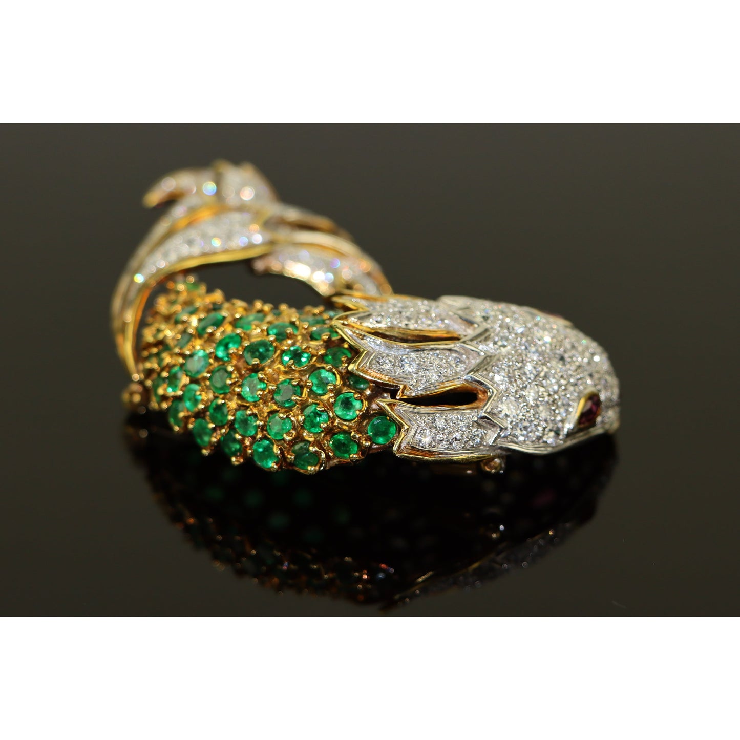 La Triomphe 18K Gold Diamond Emerald Ruby Fish Brooch Pin