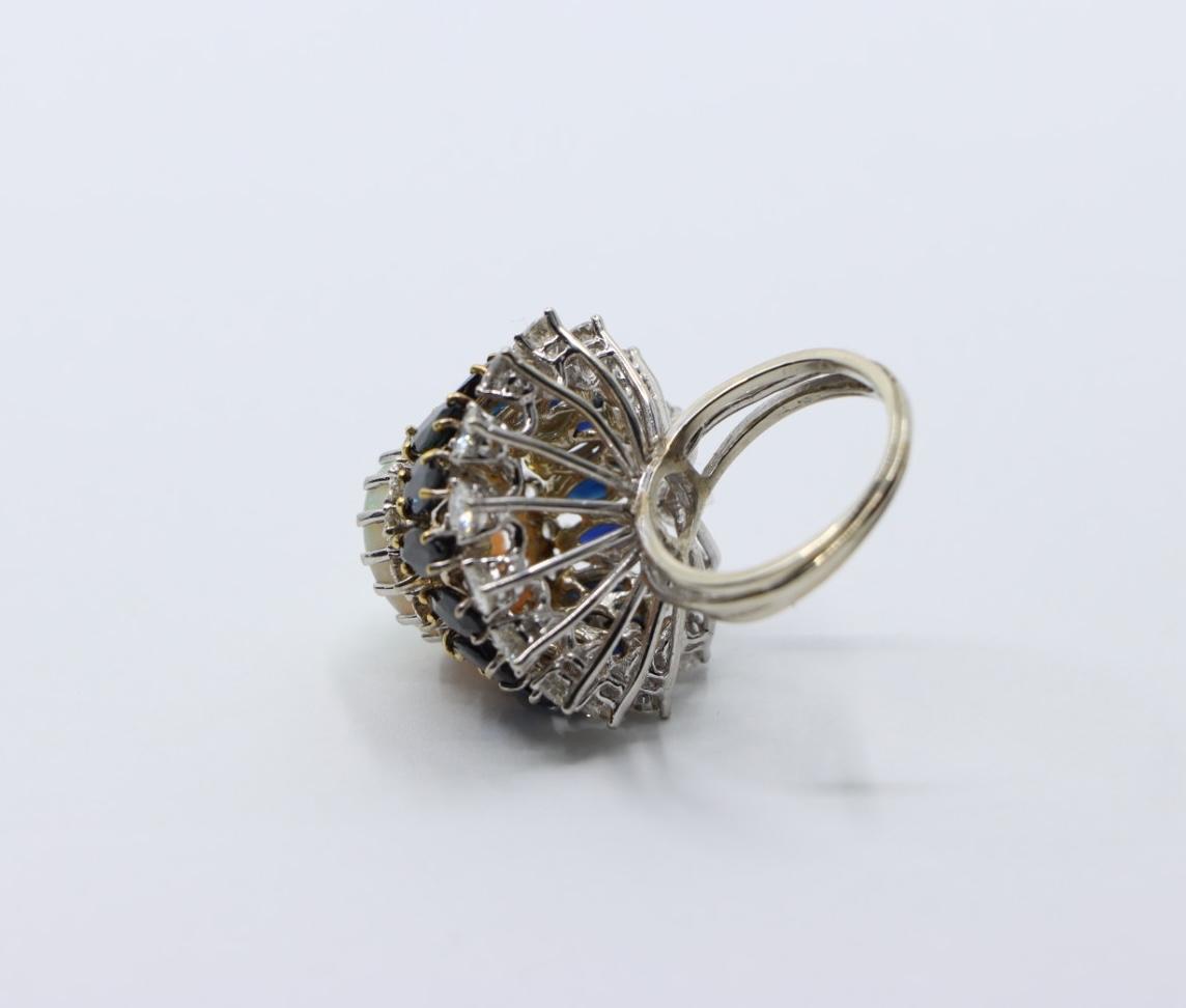 Vintage 14K White Gold Opal Sapphire Diamond Ring