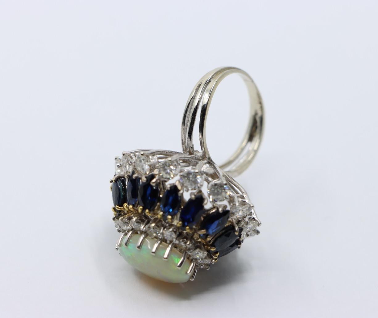 Vintage 14K White Gold Opal Sapphire Diamond Ring