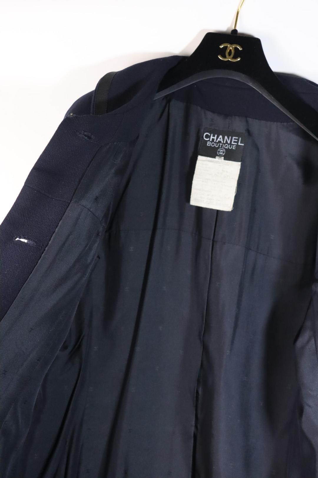 Vintage 1996 Chanel Classic Navy Wool Long Jacket