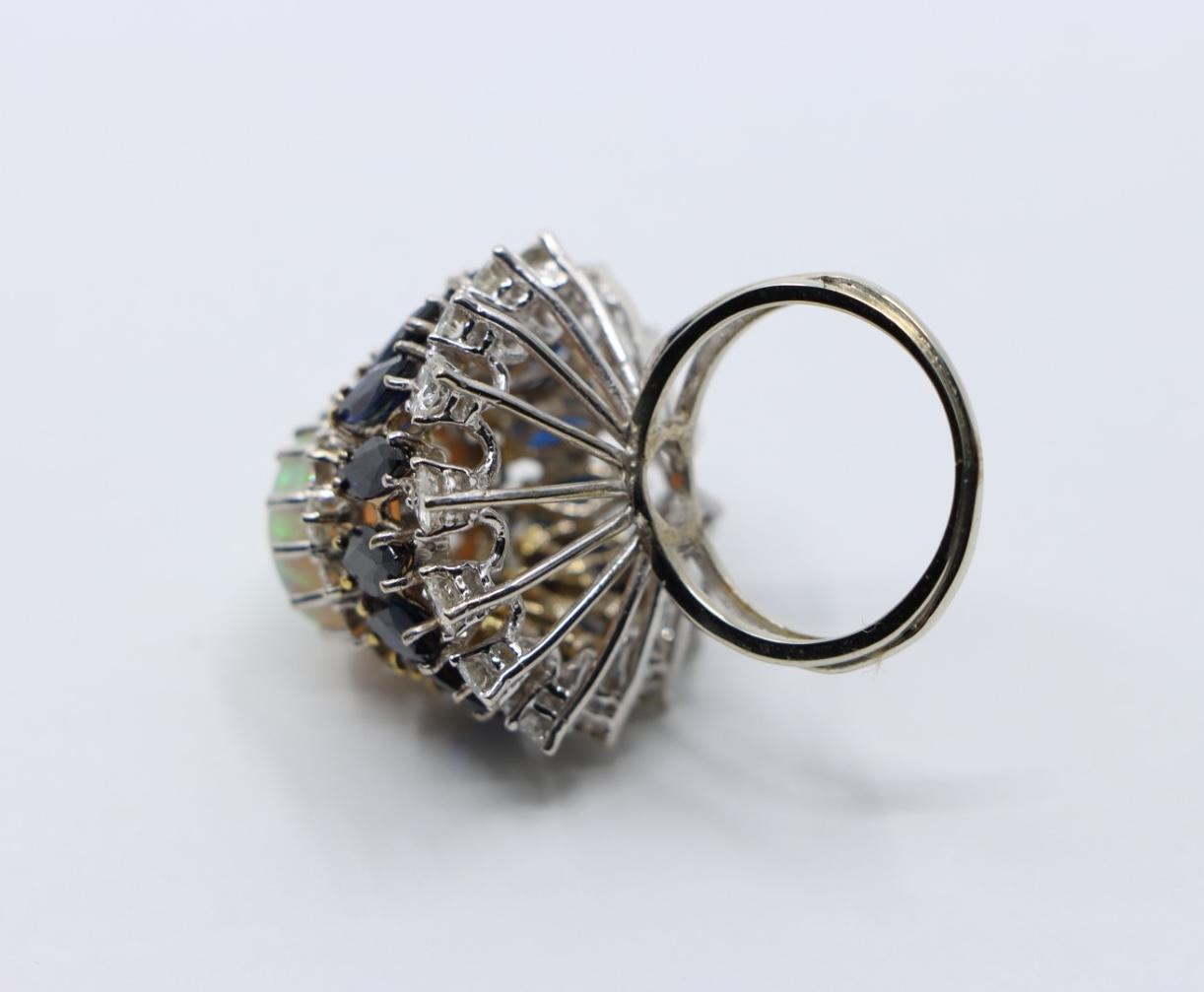 Vintage 14K White Gold Opal Sapphire Diamond Ring