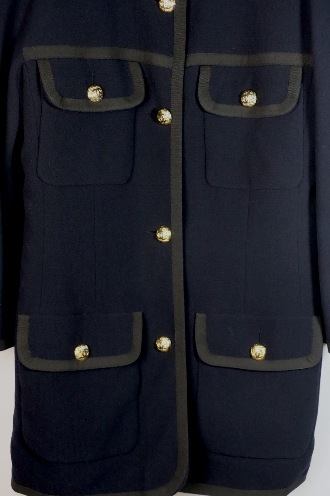 Vintage 1996 Chanel Classic Navy Wool Long Jacket