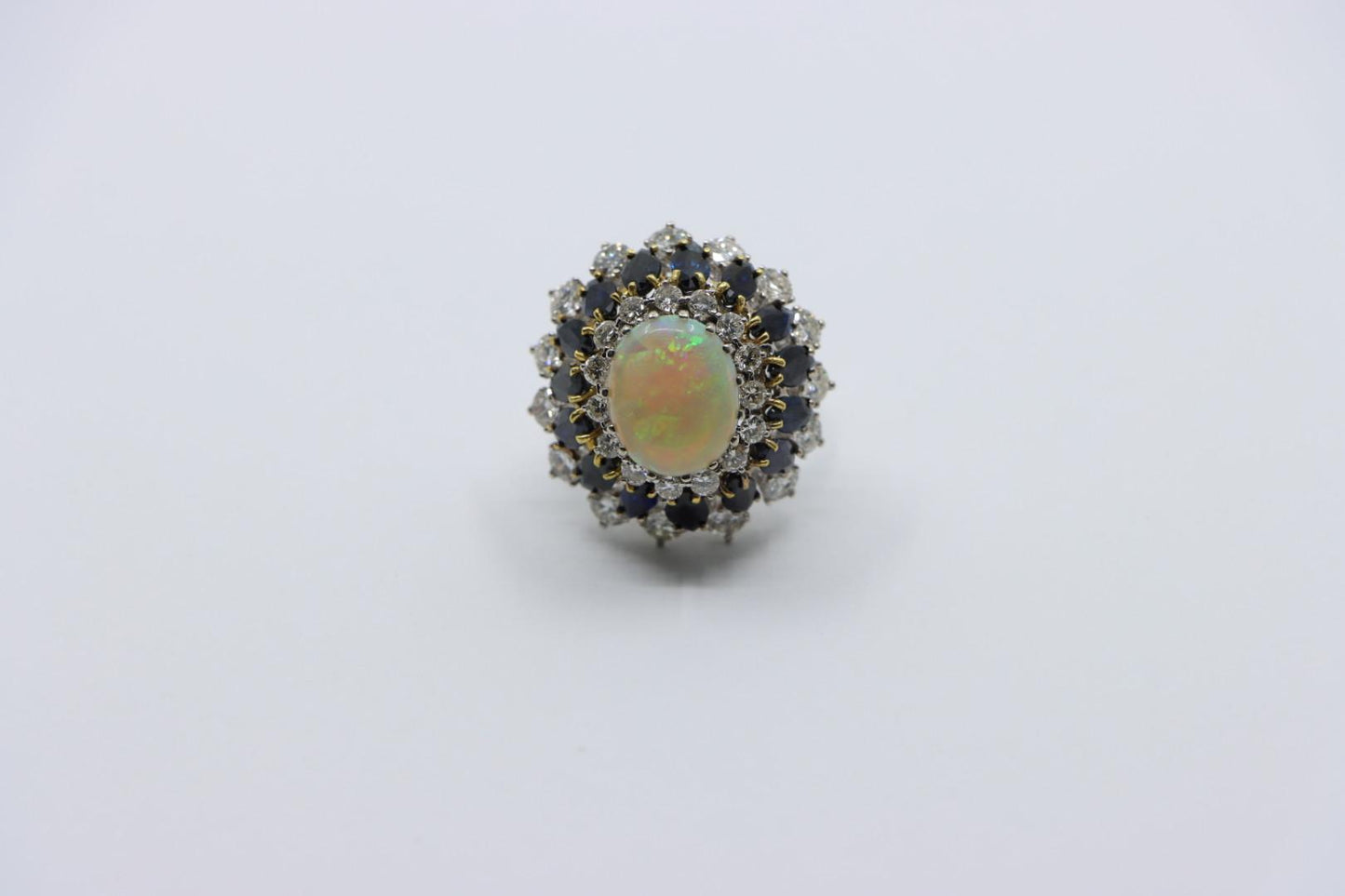 Vintage 14K White Gold Opal Sapphire Diamond Ring